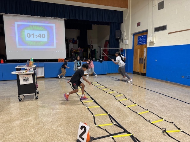 A group of students trying to get their heart beat up in Physical Education class. 