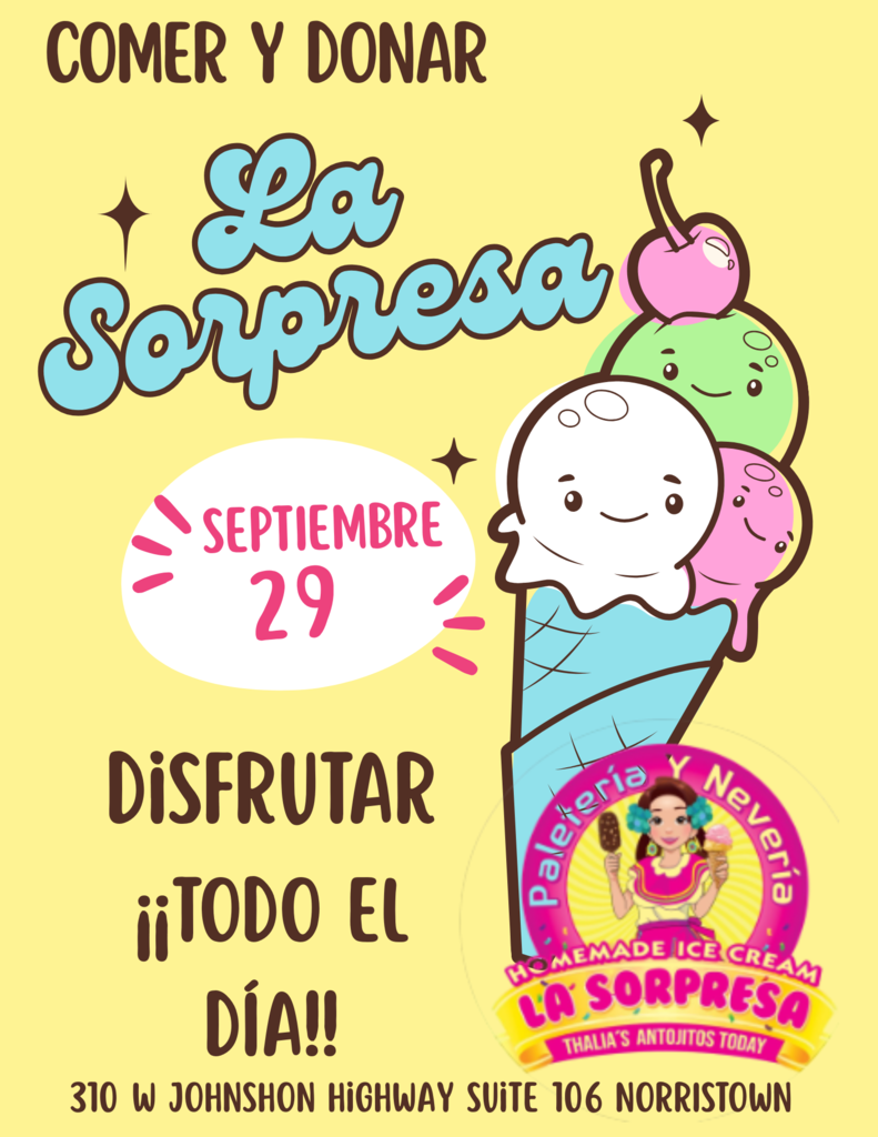 La Sorpresa Dine and Donate Flyer. Details in caption. 
