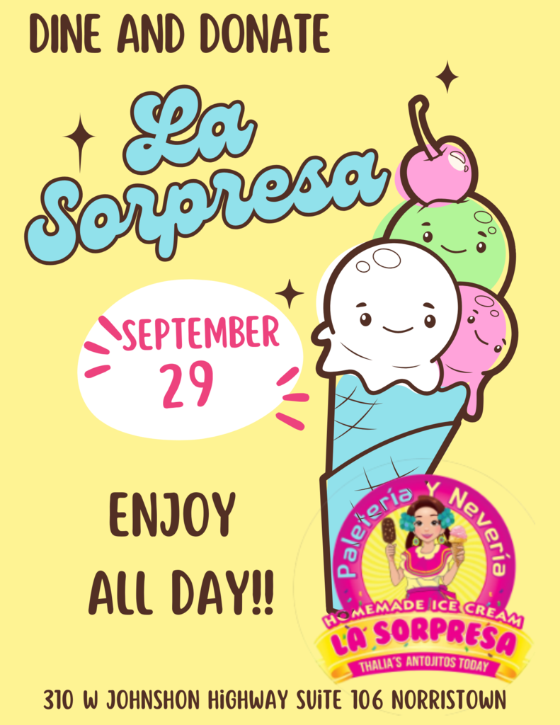 La Sorpresa Dine and Donate Flyer. Details in caption. 