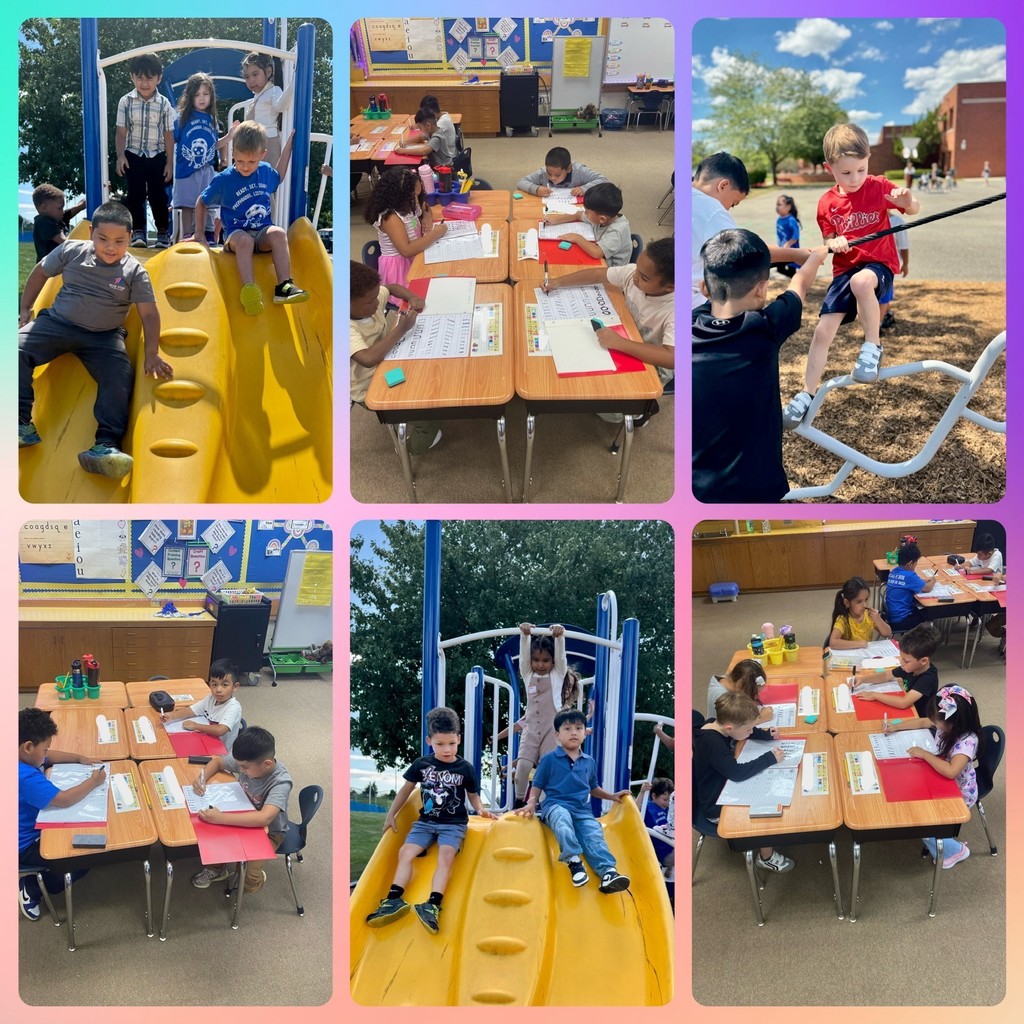 Collage of photos of Kindergarten fun and learning.