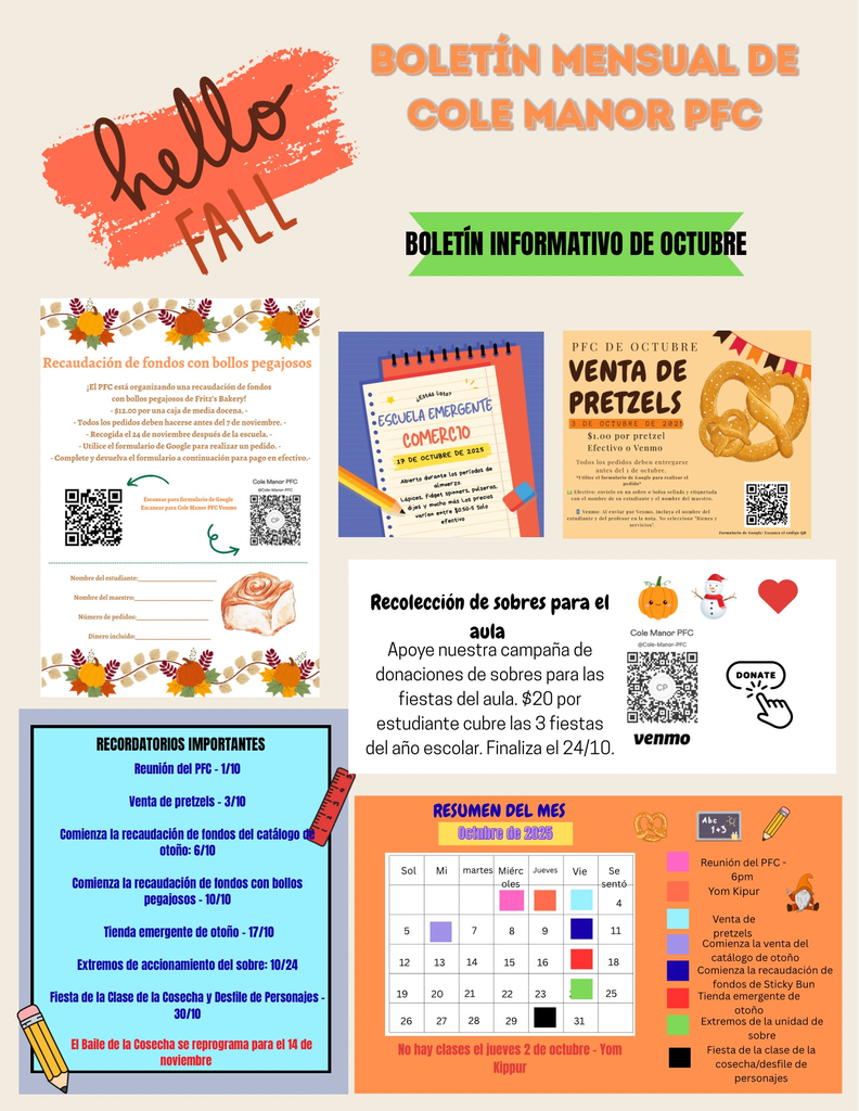 Cole Manor PFC Newsletter Flyer. See Caption for more details.