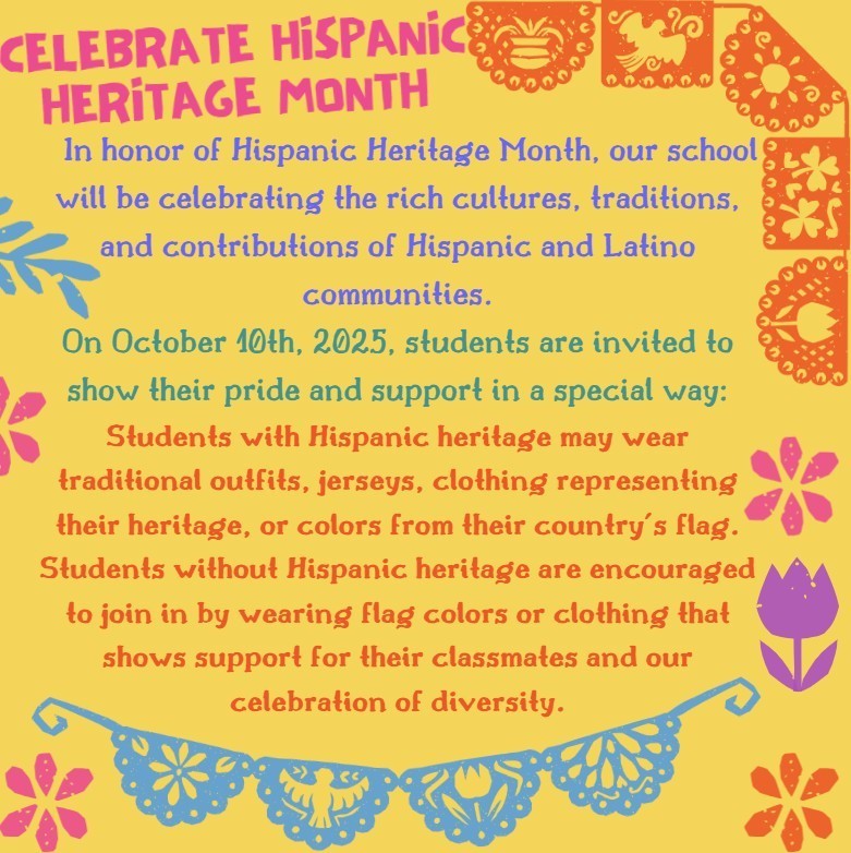 Hispanic Heritage Month flier in English.