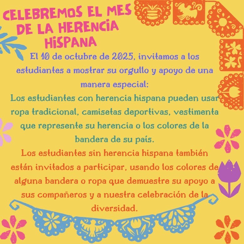 Hispanic Heritage Month flier in Spanish.