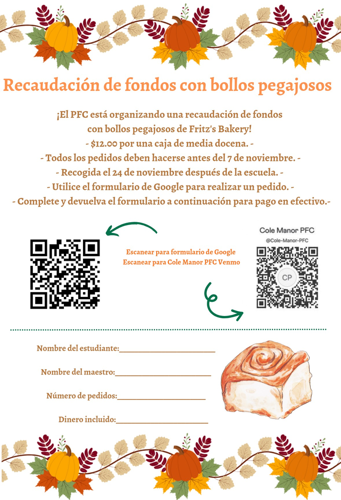 Fritz's Sticky Bun Fundraiser Flyer. See caption for details. 