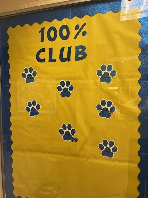 The 100% Attendance Club Board.