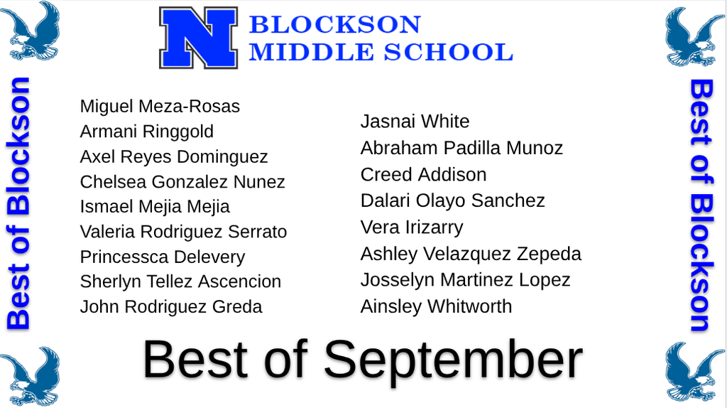 List of student names who were considered the best of Blockson.