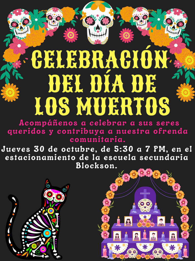 Day of the dead celebration poster. Info in caption.