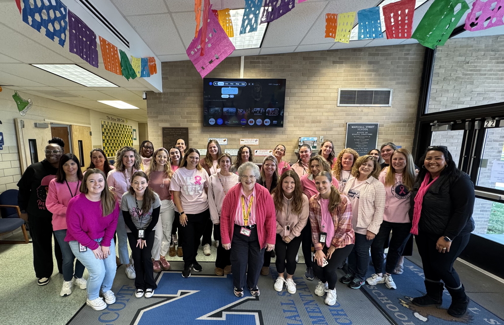 Marshall Street teachers and staff dress in pink to show support for Breast Cancer Awareness Month.