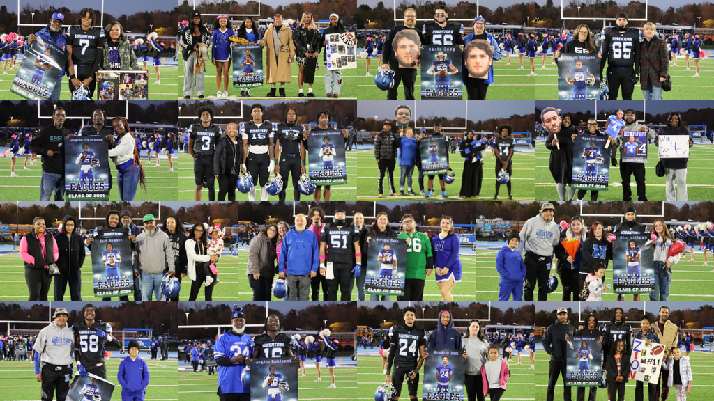 Collage of the senior football players and their families.