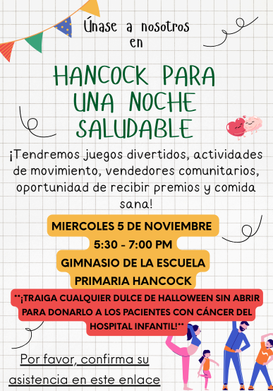 A flyer sharing information about Hancock Gets Healthy Night