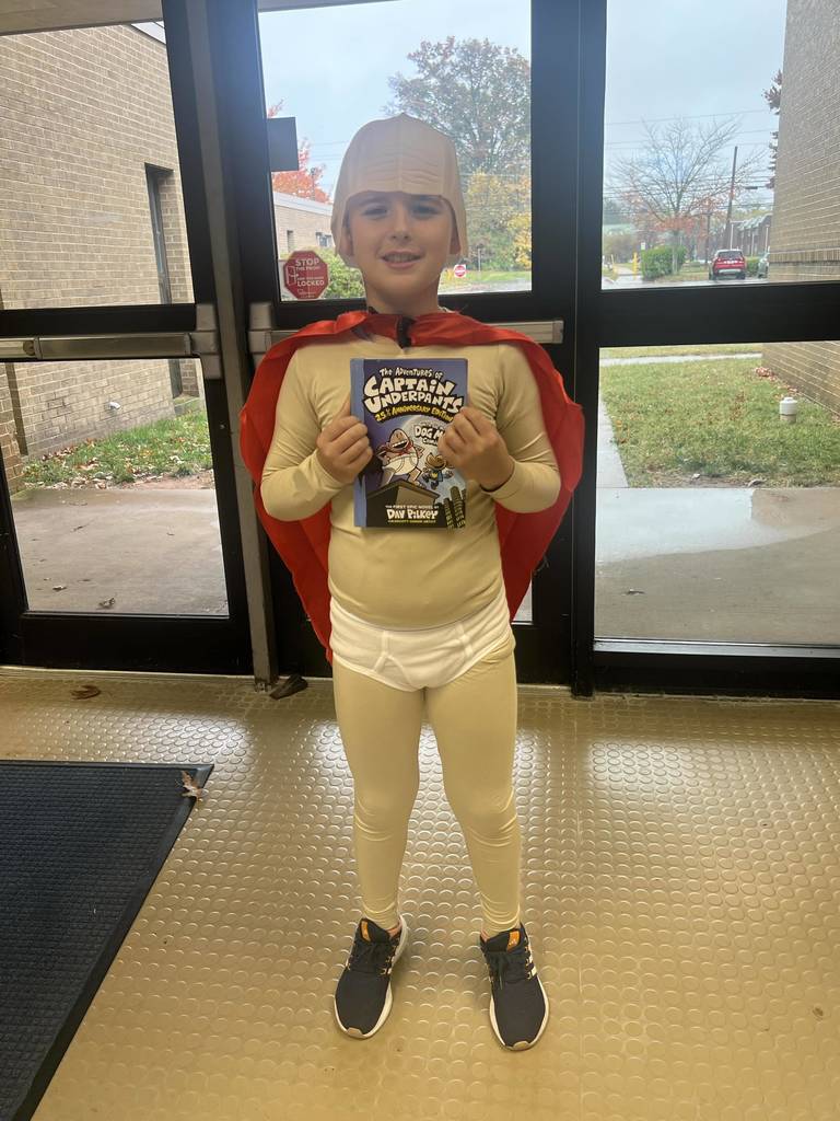 A student in his costume for the Book Character Parade.