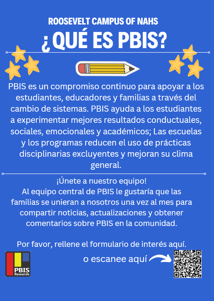 Flyer is posted in spanish to invite parents to the school's PBIS team.