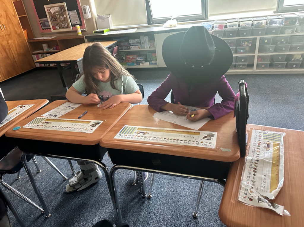 Two students practicing voting