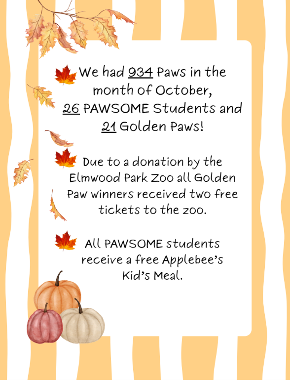 October PAWS Numbers in English.
