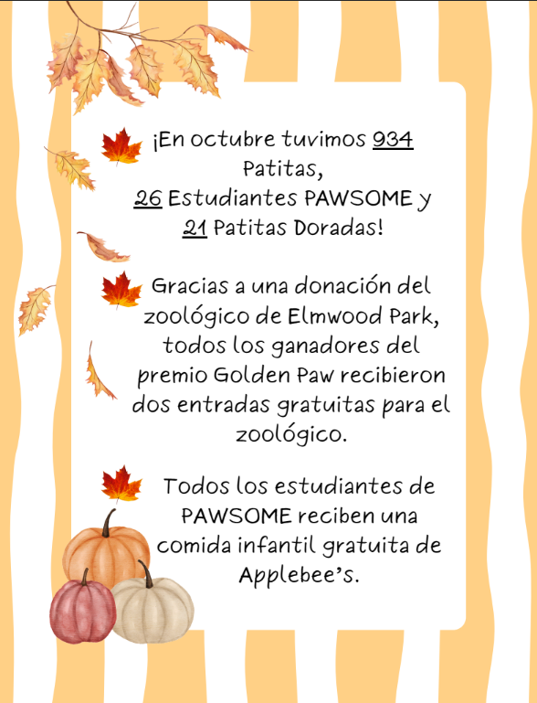 October PAWS Numbers in Spanish.