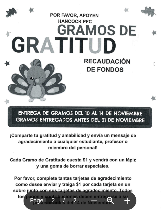 A flyer about gratitude grams