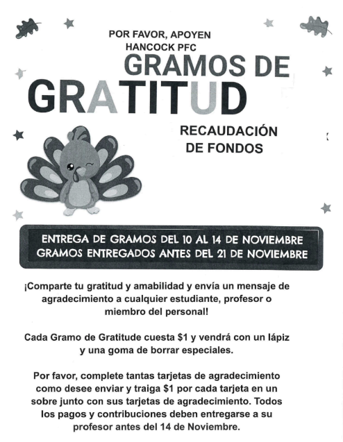 A flyer about gratitude grams