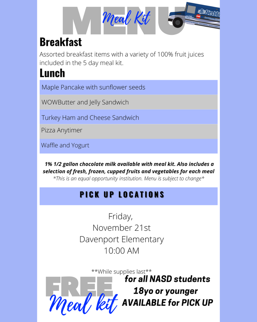 English Menu for November meal distribution.