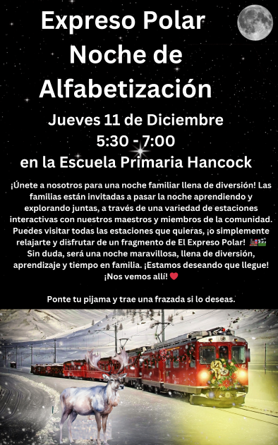 A flyer describing Polar Express Literacy Night