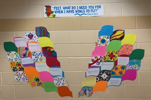 Frida Kahlo Wings Design with quote, "Feet, what do I need your for when I have wings to fly".