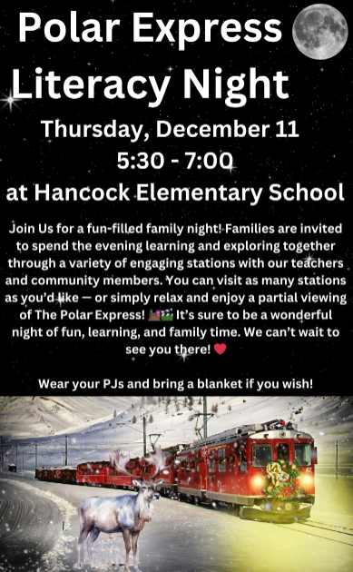 A flyer describing Polar Express Literacy Night