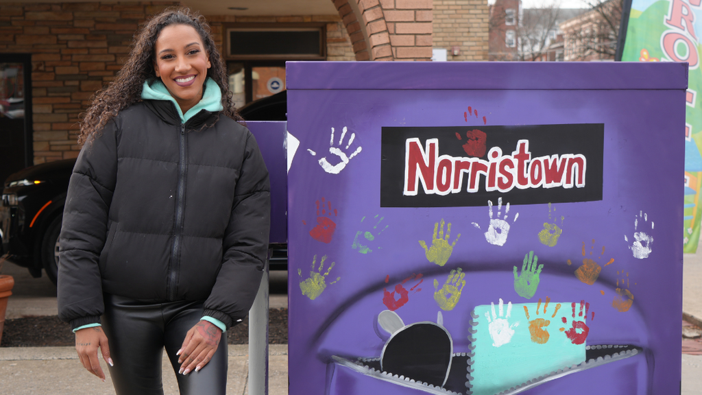 Nessie standing next to the finished traffic box. 