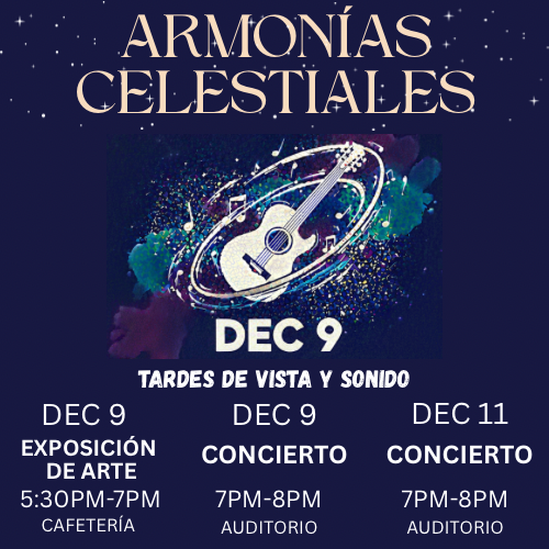 Flier depicting times for art show and winter concerts on December 9th and 11th