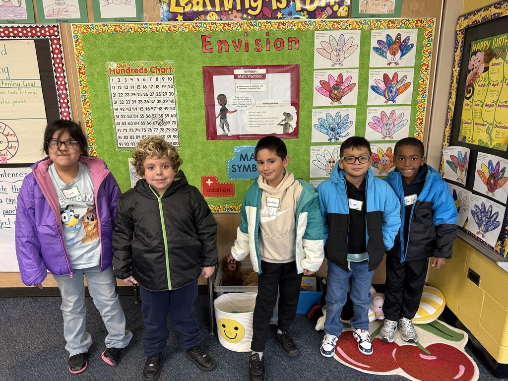 Five students in their new coats
