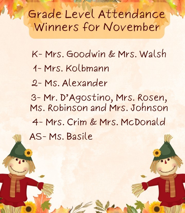 November Grade Level Attendance Winners.