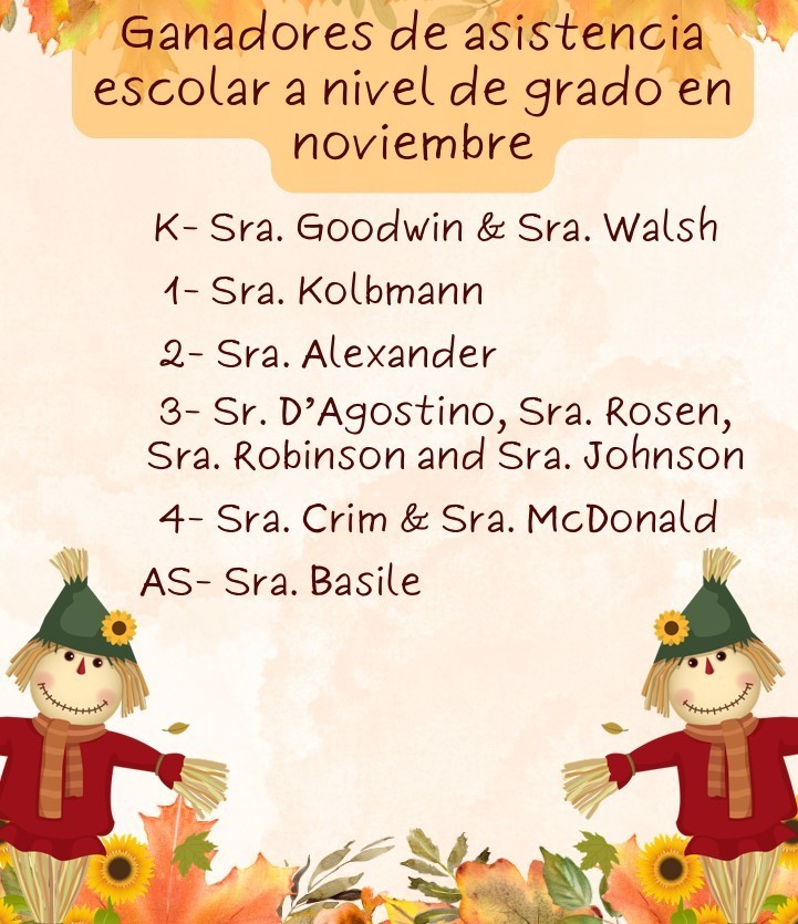 November Grade Level Attendance Winners.
