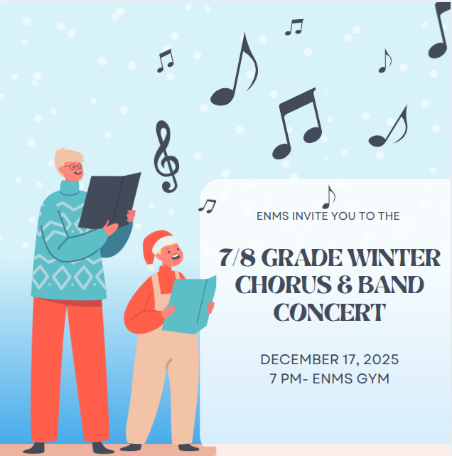 7th and 8th Grade Winter Chorus and Band Concert December 17 at 7 pm 