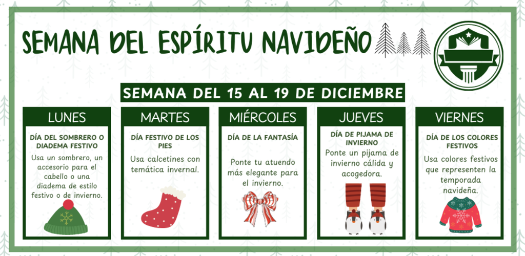 A flyer describing a holiday spirit week in Spanish