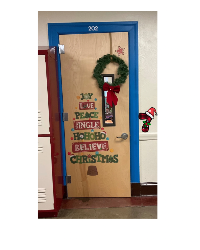 A door with Christmas stickers