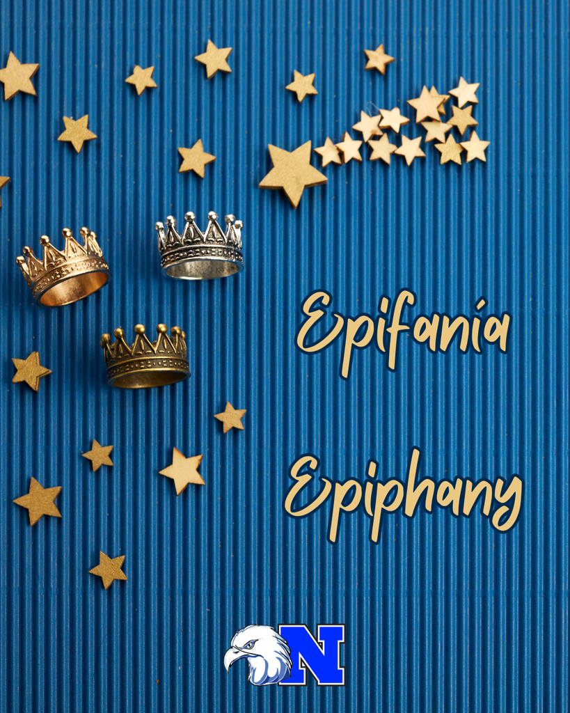 Blue background with gold stars and 3 gold crown with text "Epiphany" and the NASD logo.