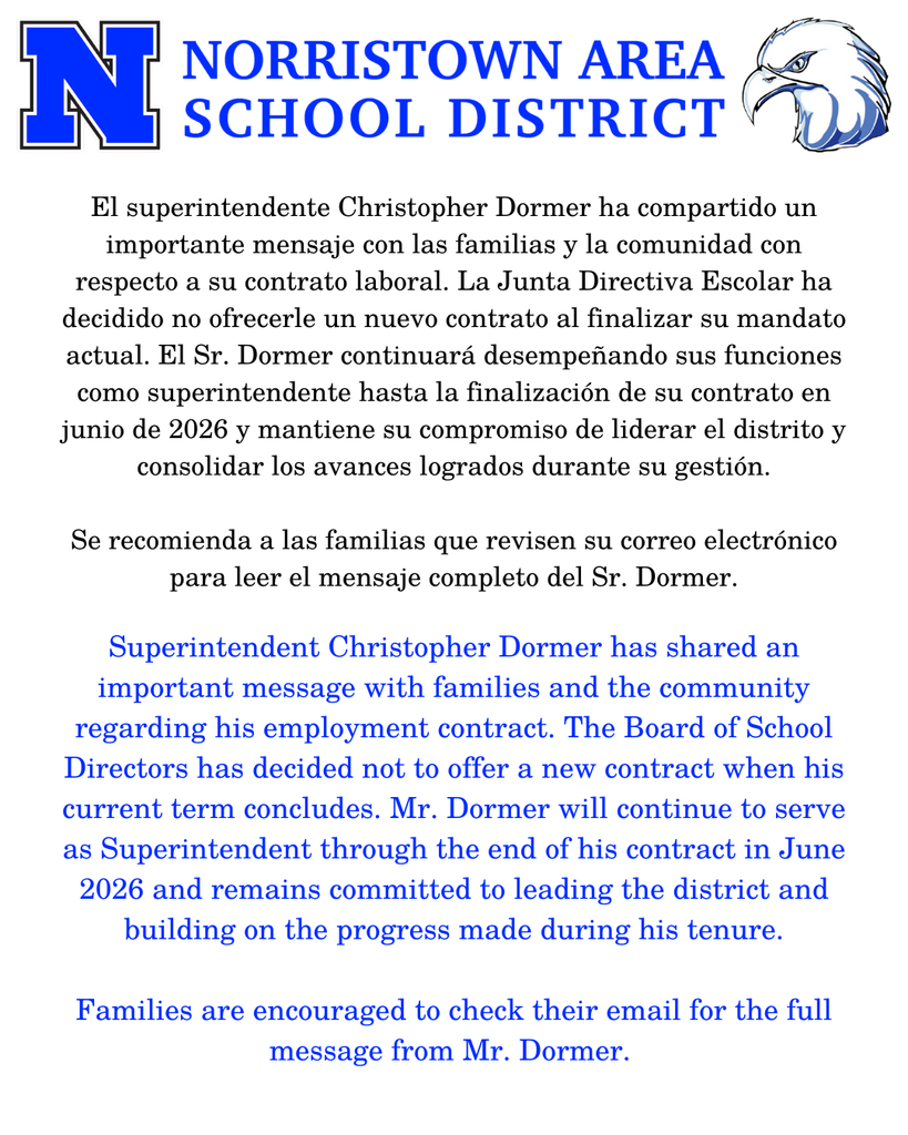 Message from Superintendent. Full message in caption.