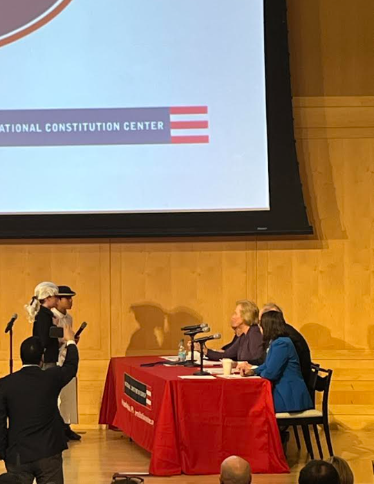 5th graders David Reiley and Giovanni Estarda presenting to the panel of judges.