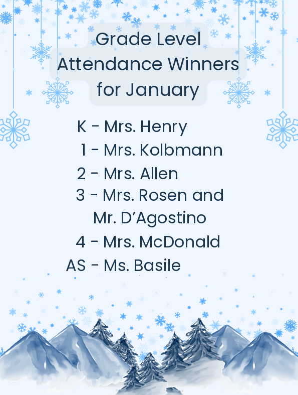 Graphic with grade level attendance winners for January.