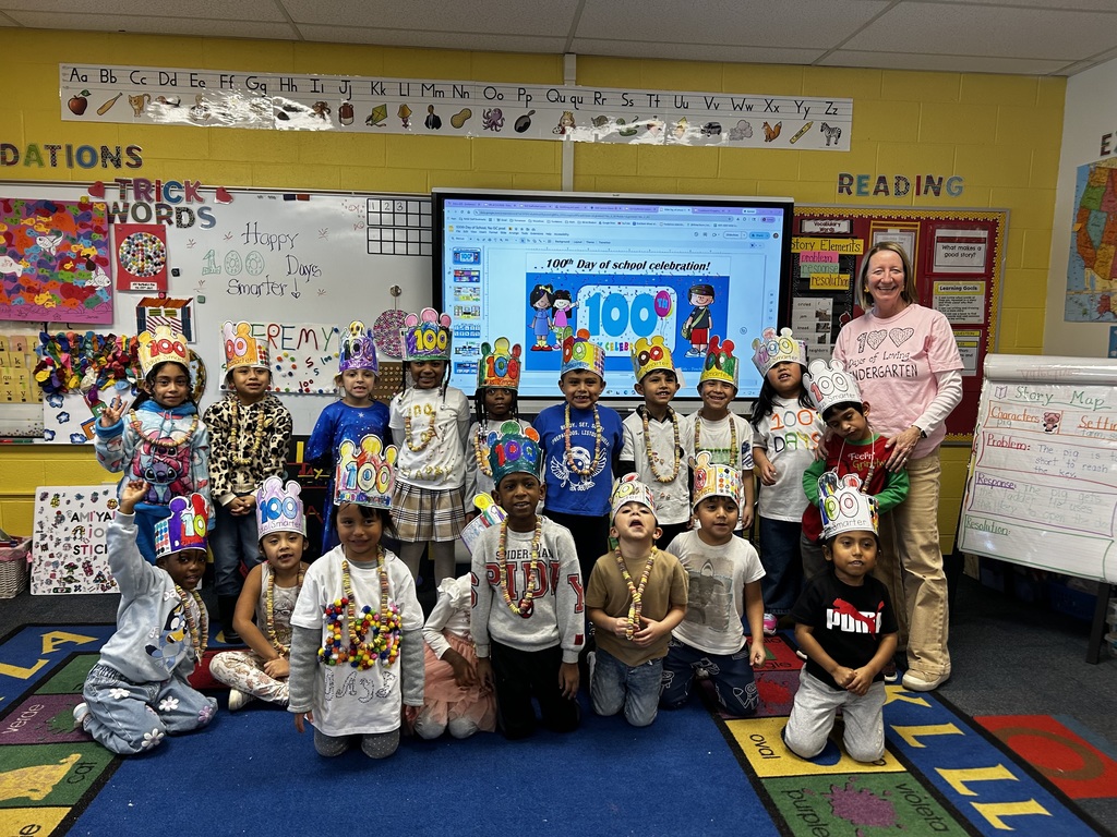 students in classroom for 100th day of school