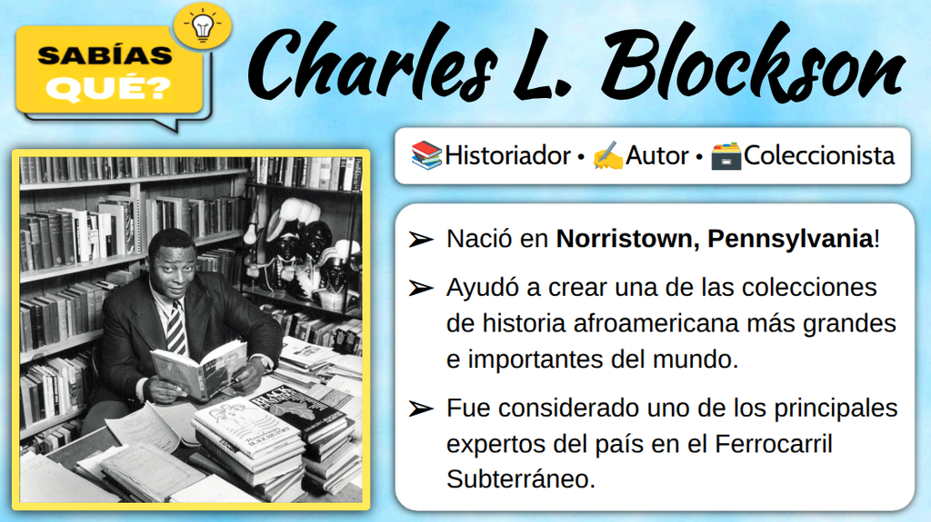 Fast facts about historical figure Charles L. Blockson translated in Spanish.