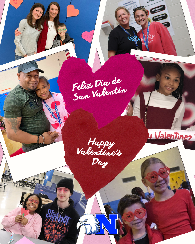 Collage of students, staff, and families celebrating Valentine's Day.