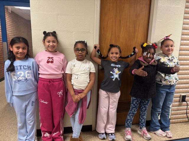 Second grade students celebrating crazy hair day.