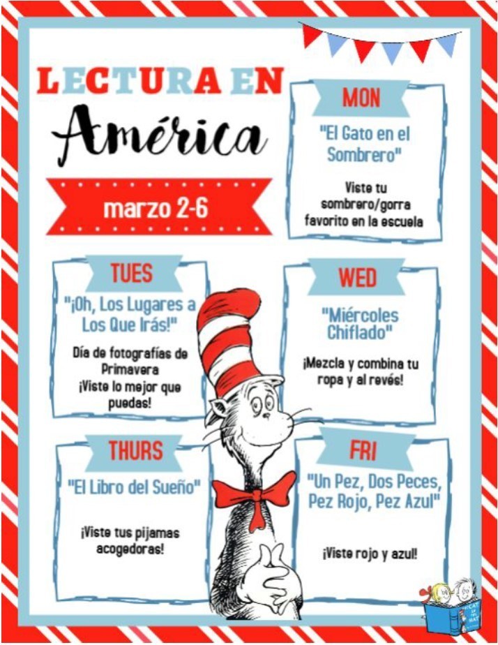 Read Across America Spirit Week Information in Spanish.