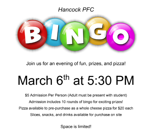 Bingo flyer with details in English