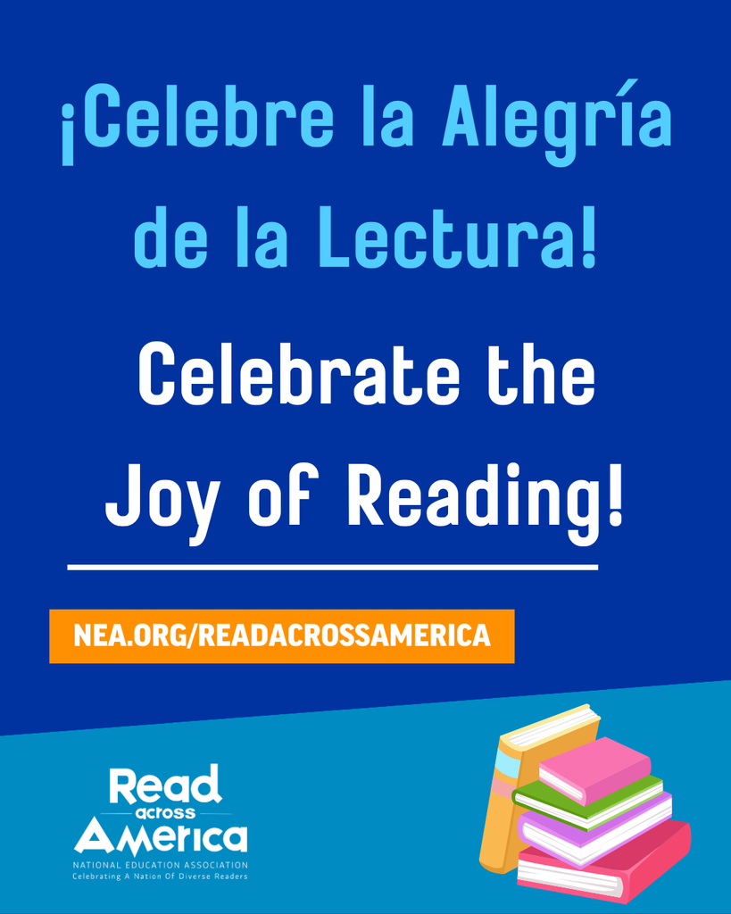 Flyer for Read Across America with text "Celebrate the joy of reading"