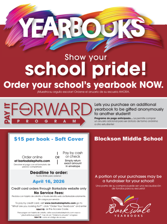 Informational flyer regarding yearbooks for the 2025-2026 school year.