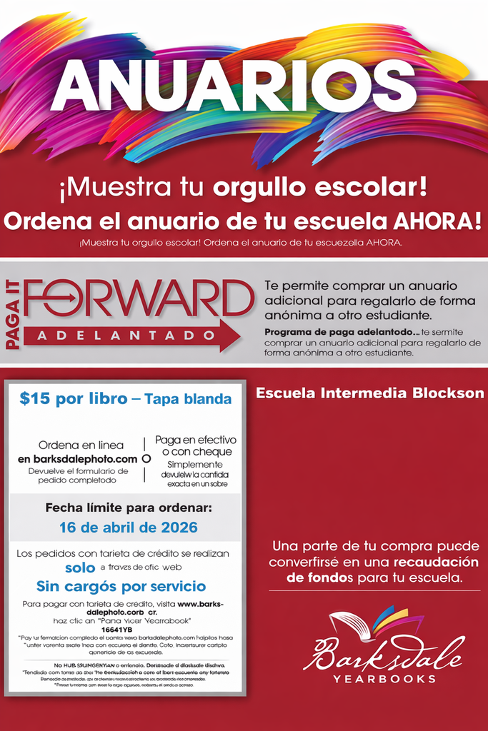 Informational flyer regarding yearbooks for the 2025-2026 school year in Spanish.