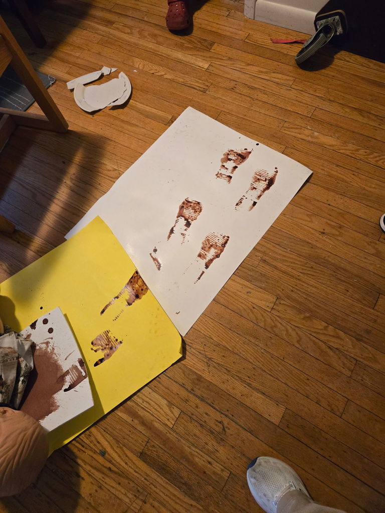 A photo of fake blood footprints for students to analyze a crime scene