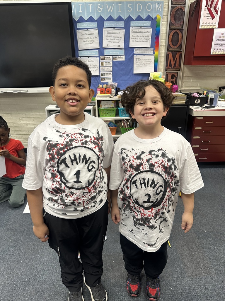 Students dress up as twins for Read Across America.