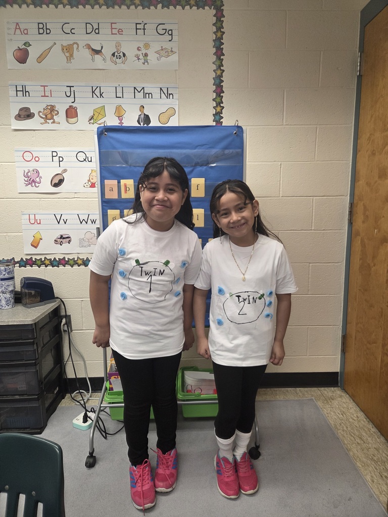 Students dress up as twins for Read Across America.