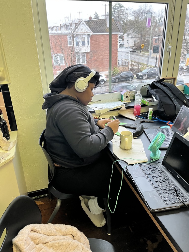 Student working a science project